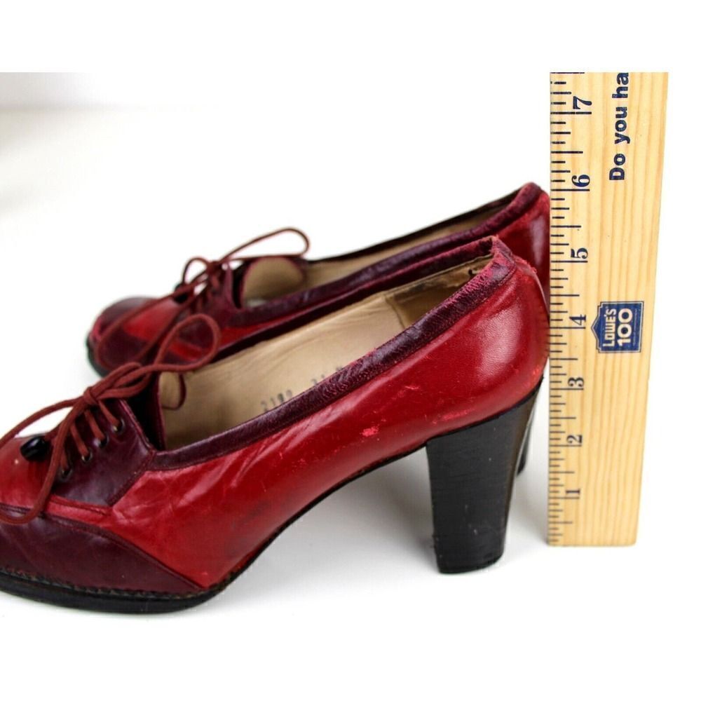 Christian Dior RED BURGUNDY GENUINE LEATHER MID HEEL ROUND TOE PUMP SHOES Size 9 - Picture 10 of 12